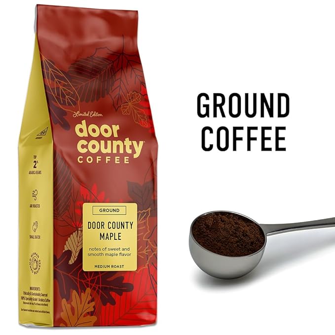 Door County Maple Flavored Ground Coffee - 8oz Bag ??Fall Seasonal - Medium Roast - 100% Arabica - Sweet & Smooth