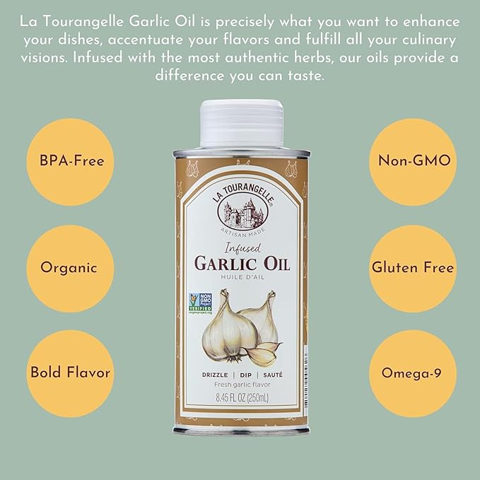 La Tourangelle, Infused Trio of Oils - Basil Oil, Garlic Oil, White Truffle Oil,Complex Gourmet Earthy Flavor for Drizzling over Pasta, Popcorn, Vegetables, Potatoes, Soup and More, 8.45 Fl Oz (Set of 3)