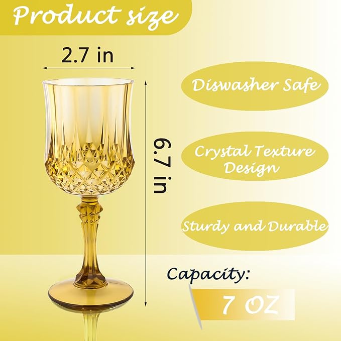 Plastic Wine Glasses,Plastic Goblets Vintage Style Cordial Drinking Glasses for Wedding Reception, Grand Event Party Supplies (24, Gold)