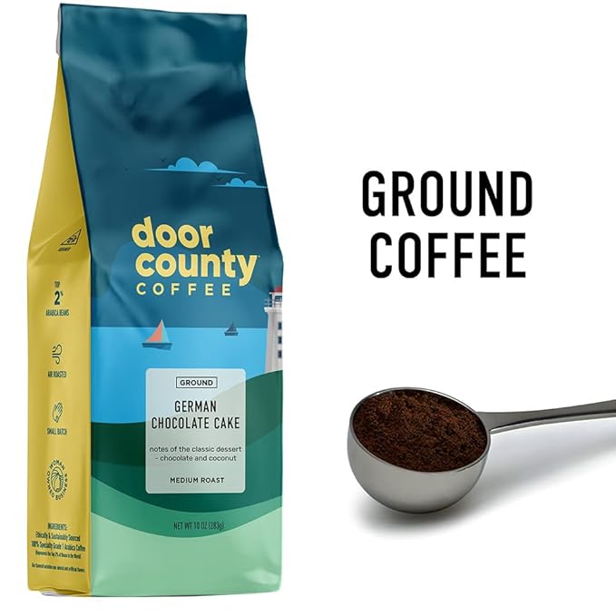 Door County Coffee German Chocolate Cake Flavored Coffee -10oz Bag - Ground Medium Roast - 100% Arabica