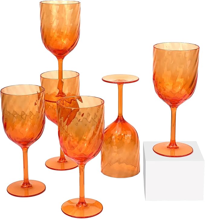 Yalin Set of 6 Unbreakable 15 oz Acrylic Plastic Wine and Water Tumbler Stackable Goblets. (Orange, 15 oz)