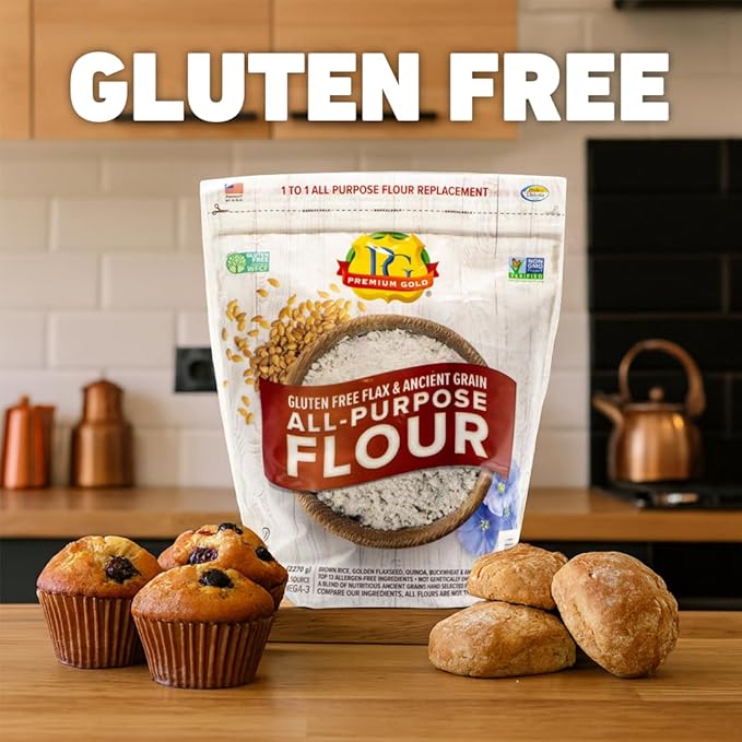 Premium Gold Gluten Free All Purpose Flour, 5 Pound, Gluten-Free, Non-GMO, Kosher, High In Fiber, Source of Omega-3, Plant-Based Protein, No Preservatives, No Additives, Ideal for Beverages, Baking & Topping, Baking Flour Substitute