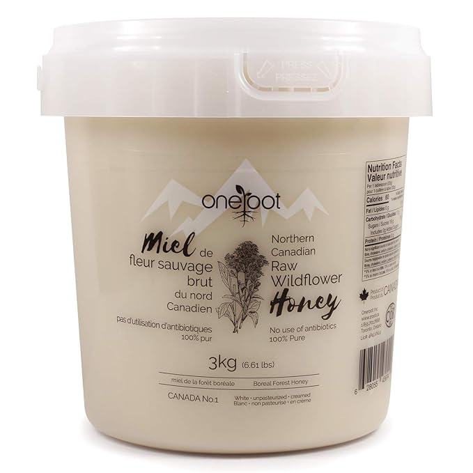 Oneroot 100% Canadian Flower Honey - Honey Wildflower Unfiltered, Unheated & Creamed, Nutrient Rich Raw Wildflower With Enzymes, Thick Natural Sweetener (6.6 lbs)