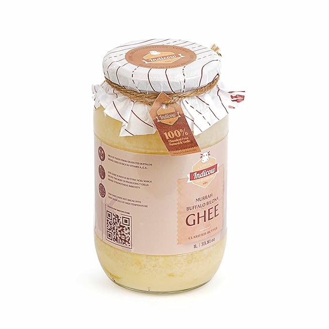 Indicow Murrah Buffalo Desi Ghee | Grass Fed Buffalo| Pure Authentic Vedic (1000ML(33.8oz), Buffalo Ghee) |Clarified Butter | Price revision soon