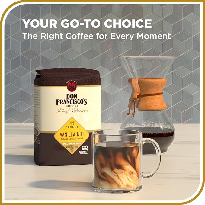 Don Francisco's Vanilla Nut Ground Coffee, Medium Roast ??Flavored 100% Arabica,12 oz Bag, Premium Coffee for Drip, Pour Over & French Press