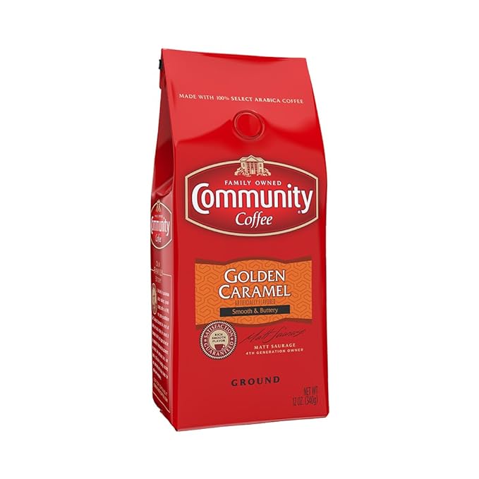 Community Coffee Golden Caramel Flavored 12 Ounces, Medium Roast Ground Coffee, 12 Ounce Bag (Pack of 1)