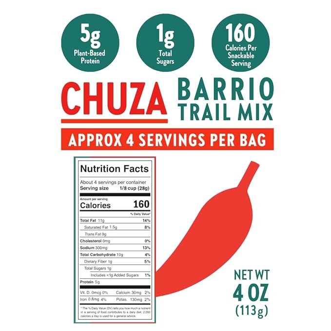 CHUZA Barrio Trail Mix ??Spicy Crunchy Snack with 100% Mexican Spices ??Peanuts, Corn Nuts, Almonds, Pepitas, Corn Sticks & Sesame Chips ??High Protein, Gluten-Free ??4 oz (Pack of 2)