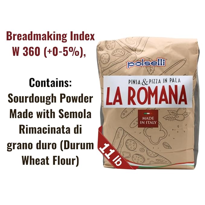 Polselli La Romana Pinsa & Pizza in Pala Flour ,11 lb ??Type 0 High-Protein Wheat & Rice Flour Blend ??Ideal for Roman-Style Pizza and Flatbread Light & Airy Crust, Crunchy Texture, Perfect for Sourdough & Artisan Baking