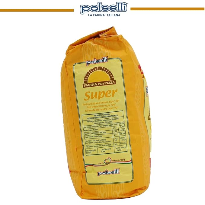 Super, Tipo 00, Double Zero, Type OO, Roman Style Pizza Flour for In Teglia, al Tagio, Pinsa, Pala, W 300+ Formulated for a long 72+ hour fermintation and rise, (5 kg) 11 lbs, Polselli