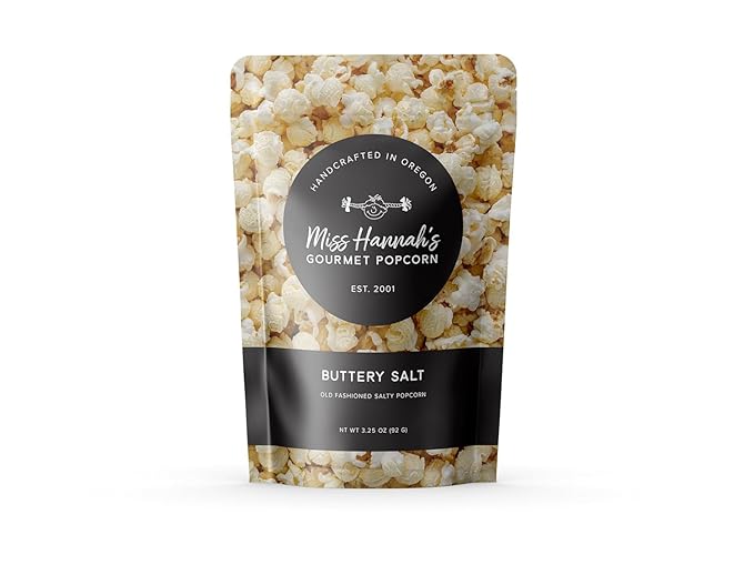 Miss Hannah's Gourmet Popcorn Buttery Salt - Classic Salty Popcorn, Light & Crisp | Vegan, Gluten-Free, Dairy-Free Snack - 13oz (3 Pack)