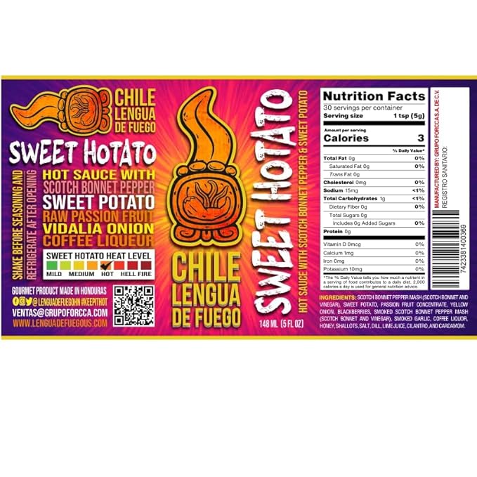 Hot Sauce | Chile Lengua de Fuego (Pack of 2, Sweet Hotato) – Sweet Potato & Passion Fruit Gourmet Hot Sauce with Cardamom & Coffee Liqueur