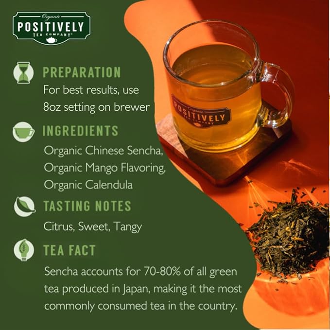 Organic Positively Tea Company, Mango Green Tea, K-Cup Compatible, 24 Pods