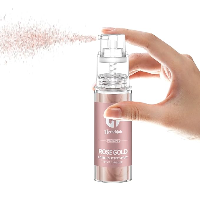 Rose Gold Edible Glitter Spray 10g Herbeklab Edible Rose Gold Glitter for Cakes Food Grade Drink Glitter for Cocktails Chocolate Cake Pop Strawberry