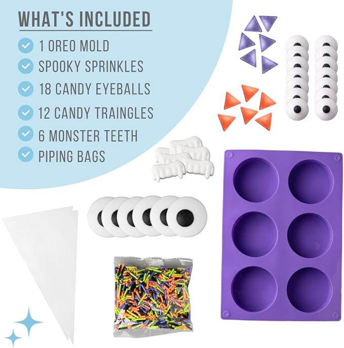 Sweets Indeed Sandwich Cookie Decorating Kit ??Halloween DIY Set with Oreo Mold, Spooky Sprinkles, Candy Eyeballs, Monster Teeth & Piping Bags