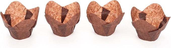 GOLDEN APPLE, 100 Pcs Tulip Cupcake Liner Lotus Parchment Baking Cup Muffin Tins Cups for Weddings, Birthdays, Baby Showers, Brown