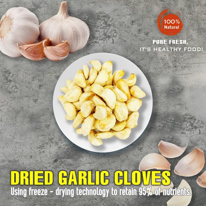 DRIED GARLIC CLOVES 2.47 Oz (70g) VIETFARMFOOD: Pure, natural freeze-dried spice made from real vegetables and fruits - perfect for enhancing every meal, from cooking, baking, salads, soups, sauces