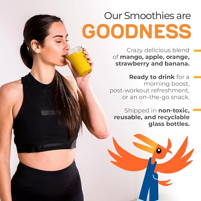 Odwalla Mango Smoothie - Fruit Smoothie Mix Ready to Drink - Juice Blend, No Added Sugar, No Preservatives, Kosher - 13.9 oz Glass Bottles (12 Pack)