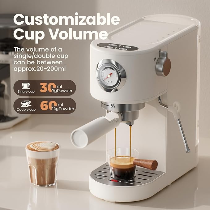 Espresso Machine & Coffee Bean Grinder Combo - 20Bar Coffee Maker with Milk Frother Steam Wand Adjustable 24 Precise Grind Settings, 40s Digital Timer for French Press, Espresso
