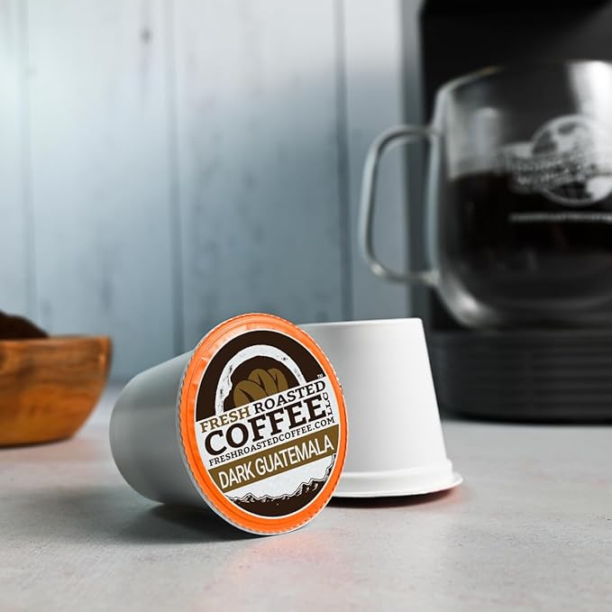 Fresh Roasted Coffee, Dark Guatemala Huehuetenango, Dark Roast, 24 Pods for K Cup Brewers