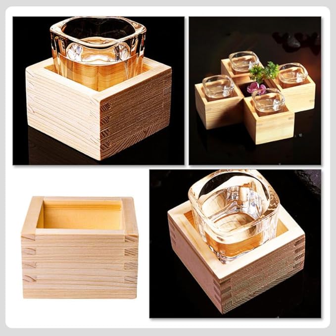 Sake Cup Wooden Box: Japanese Saki Cup Holder Box Square Drinkware Glasses Bottle Container for Storage Serving Sushi Party Accessory