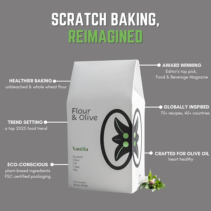Flour & Olive ??Award Winning Gourmet Vanilla Olive Oil Cake Baking Mix