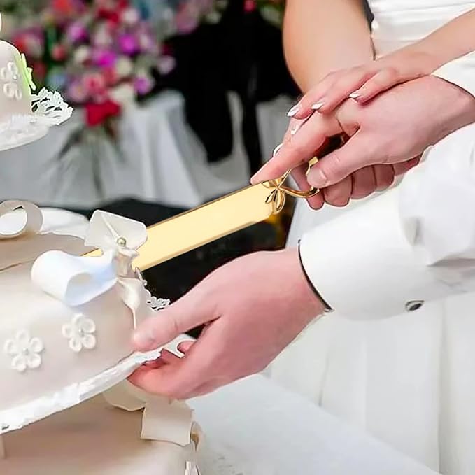 Wedding Cake Knife and Server Set Stainless Steel Gold Cake Knife Pie Server Serving Utensils Set for Wedding Birthday Parties