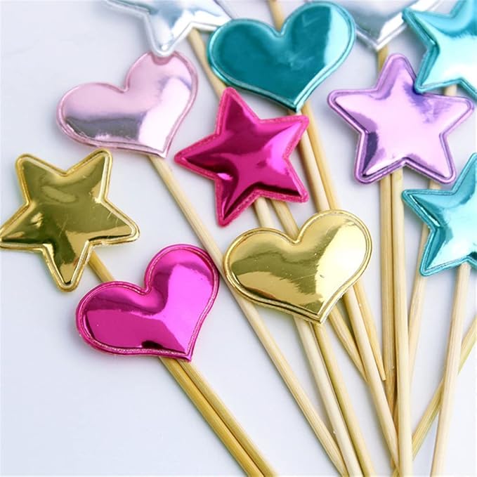 100Pcs Cupcake Toppers Heart Star and Crown Cupcake Toppers Mini Cake Toppers Colorful Cake Decorations DIY Dessert Fruits Picks Party Decorative Accessories (Mixed Color 1)