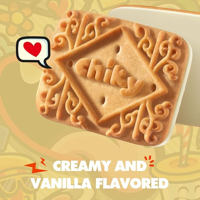 Chiky Vanilla Fudge Cookies, Crunchy & Sweet, Smooth Cream Center, Crispy Texture That Melts In Every Bite, 16.9 Ounces, 1 Box contains 16 Bags, each with 12 Individual Packs.