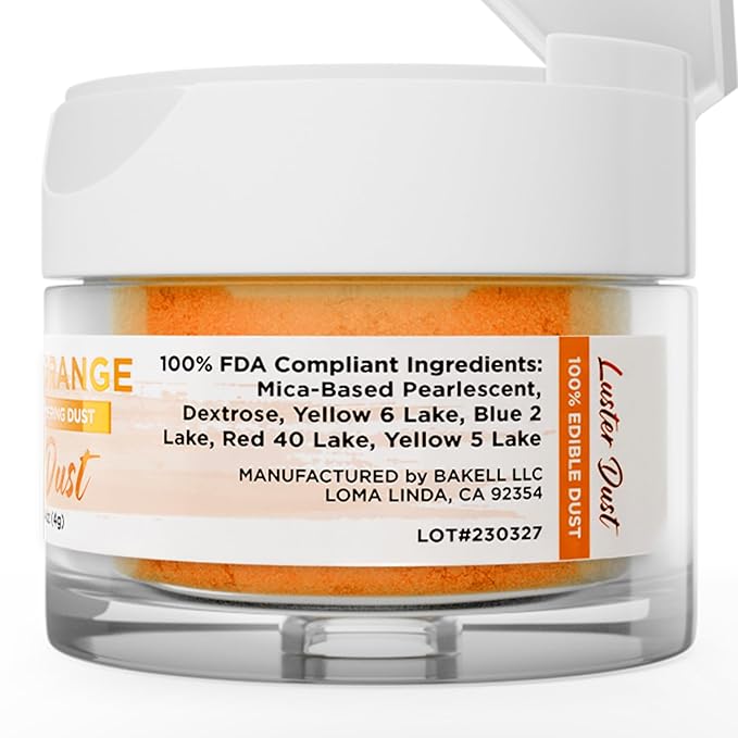 Luster Dust - Pumpkin Orange (4g 1x Jar) | Edible Vegan Dust & Paint for Cake Decorating, Ice Cream, Desserts, Cocktails and Beverages by Bakell