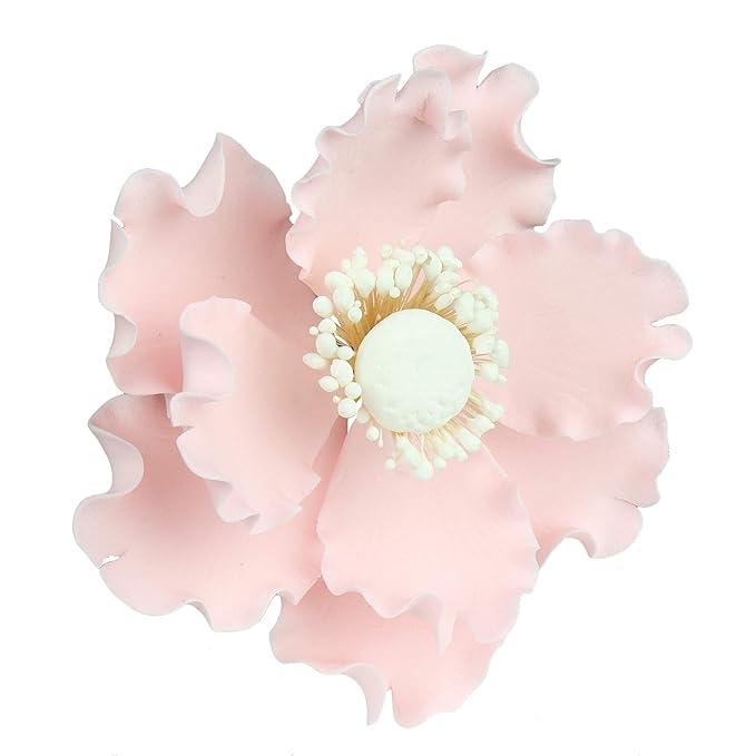 O'Creme Gumpaste Anemone Flower Set of 3 Pastel Pink- Edible Flowers for Cake Decorating - Sugar Paste Flower Decorations for Cakes, Cupcake Toppers - Birthday Party, Wedding, Valentines Day, Shower