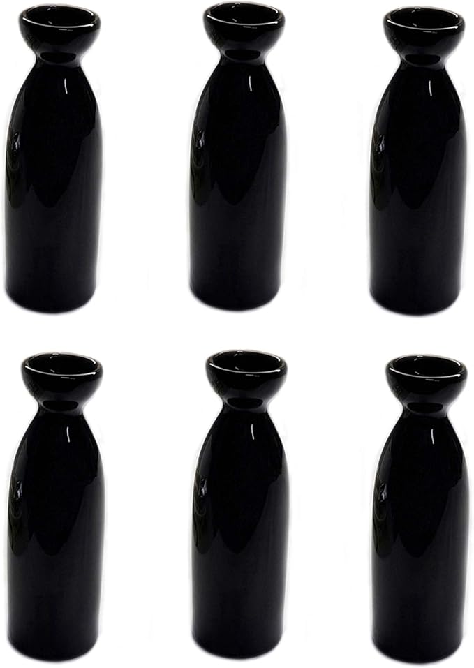 JapanBargain, Porcelain Sake Carafe Sake Bottle for Cold Sake and Hot Sake Microwave Safe,7.5 oz, Black Color, 6 Pack