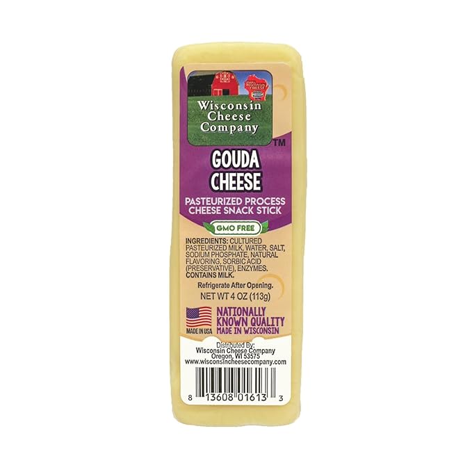 Wisconsin Cheese Company - Specialty Wisconsin Cheese & Cracker Gift Box - 100% Wisconsin Gouda, Smoked Cheddar, Salami, Tomato Basil Cheddar, Swiss (Pack of 5 Blocks) | Perfect for Parties, Charcuterie Boards and Birthdays