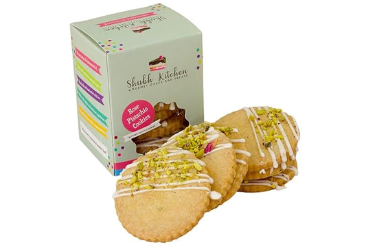 Rose Pistachio Cookies- Gourmet Indian Cookies, 100% Egg-Free & Vegetarian, Handmade with Real Butter & Pistachios, No Preservatives, Authentic Flavor, 6 oz Pack