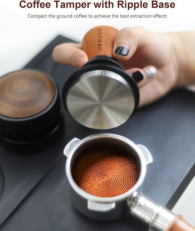 51mm Espresso Tamper, Coffee Tamper with 30lbs Spring Loaded, Barista Espresso Coffee Tamper with Stainless Steel Ripple Base and Rosewood Handle Fits for All 51mm Espresso Machines