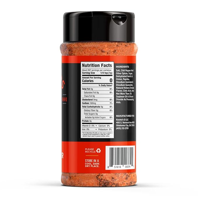Kosmos Q Cow Cover HOT BBQ Rub, Savory & Spicy Meat Seasoning with Chili Pepper, Garlic, Onion, Paprika & Hickory Smoke, Steak Rub and Dry Rub for Brisket, Burgers, Ribs & More, 10.5 Oz Shaker Bottle