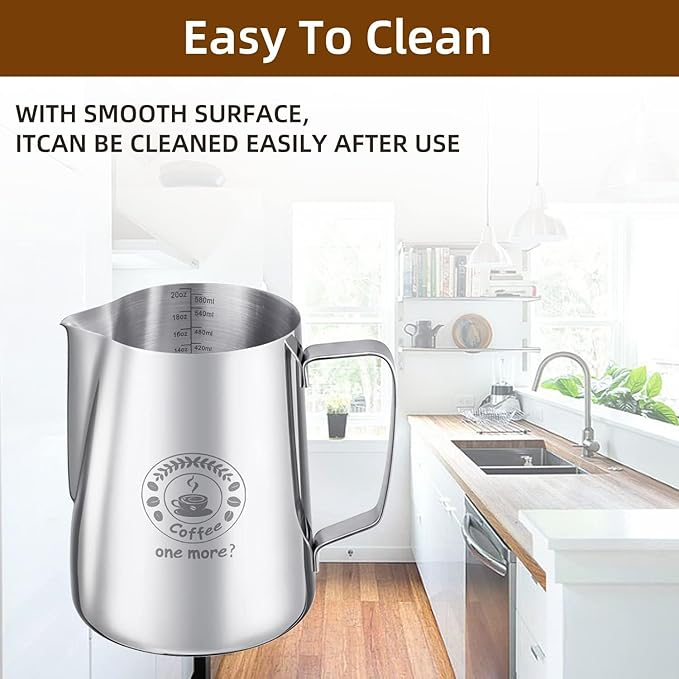 Milk Frothing Pitcher 20oz, Stainless Steel Espresso Steaming Jug with Latte Art Pen, Professional Coffee Milk Frother for Latte, Cappuccino, Macchiato & Hot Chocolate