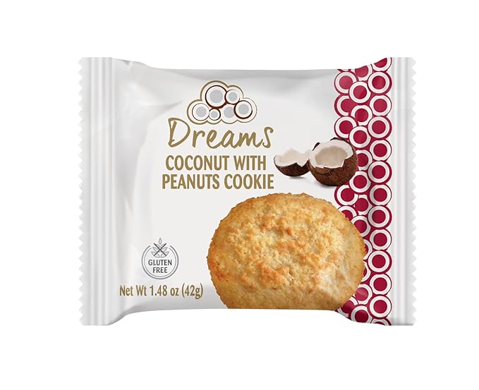 Coconut Cookie with Peanuts Cookie -Healthy Snacks, Gluten-Free, Protein and Nutrient Packed – DREAMS COCONUT – 1 box with 24 units (x 1.48oz/42g), 35.52oz/ 1008g