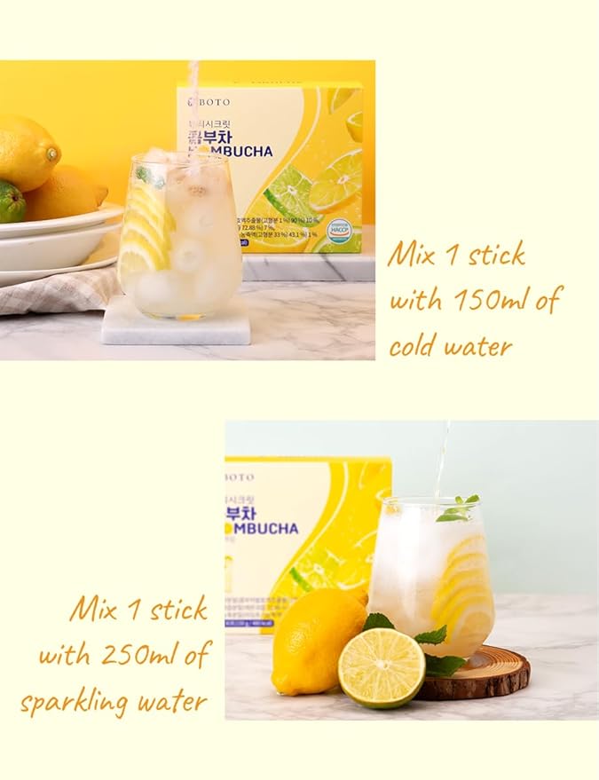 Korean Kombucha Lemon Lime Powder – 5g x 30 Sticks | Zero Sugar, Low Calorie, Sparkling Tea, Lemon & Lime Flavor