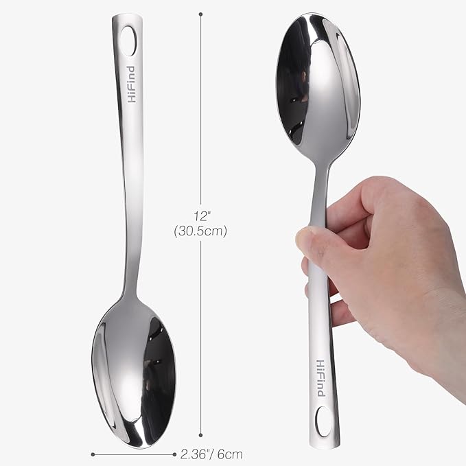 Large Serving Spoon 12 Inches Basics Silver Stainless Steel Spoon, Rustproof, Polished, Ideal for Cooking, Baking, Suitable for Restaurant and Home Buffet & Banquet Service