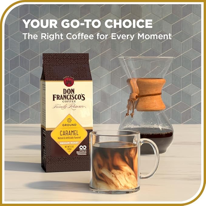 Don Francisco's Caramel Ground Coffee, Medium Roast ??Flavored 100% Arabica,12 oz Bag, Premium Coffee for Drip, Pour Over & French Press