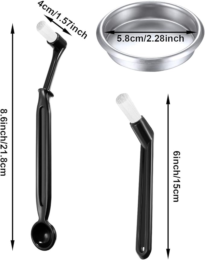 Zhehao Coffee Machine Brush Cleaner 4 Pieces Coffee Machine Brush with Spoon and 1 Piece 58 mm Stainless Steel Back Flush Insert Metal Blind Filter