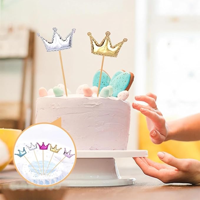 100Pcs Cupcake Toppers Heart Star and Crown Cupcake Toppers Mini Cake Toppers Colorful Cake Decorations DIY Dessert Fruits Picks Party Decorative Accessories (Mixed Color 1)