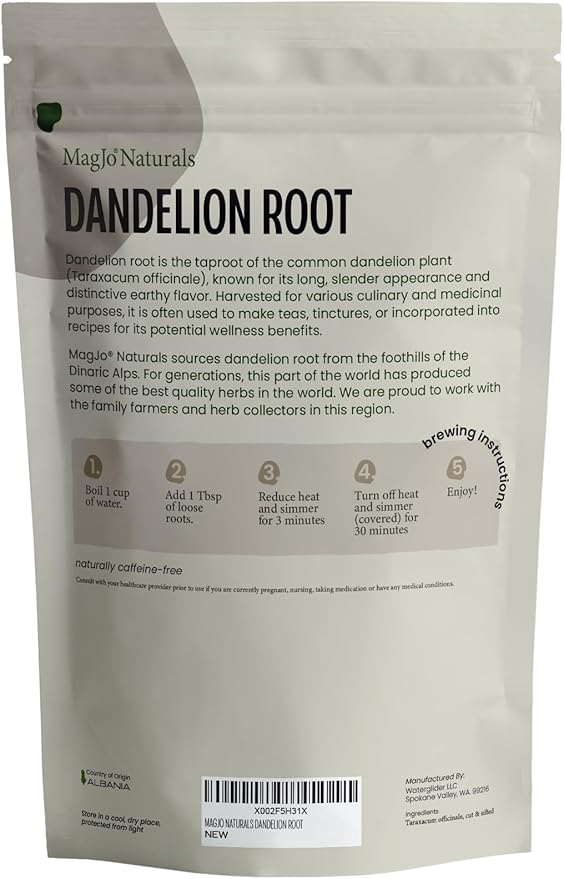 MagJo Naturals Dandelion Root, Raw, Not Roasted, Loose Tea (50 + Cups) (4 oz) 100% Wild-Crafted from Eastern Europe