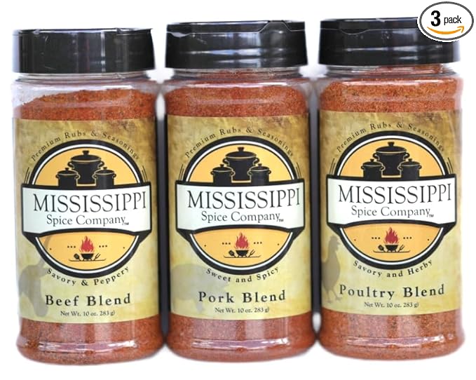 Mississippi Spice Company Premium Rubs & Seasonings, Beef, Pork and Poultry Blends, The Carnivore Pack, 10 oz (3- Bottles, (Beef/Pork/Poultry)