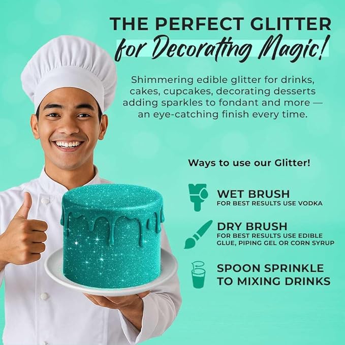 Bulk 20g Light Blue Edible Glitter for Drinks | Premium Edible Glitter for Cakes, Cocktails, Light Blue Cake Decorating Decorations Food Grade, Vegan, Kosher, Halal, Gluten Free - Made in USA