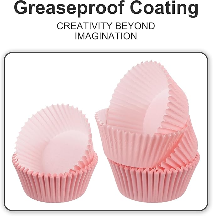 uxcell 300 Pcs Cupcake Liners, Muffins Paper Baking Cups Wrappers Standard Greaseproof for Baking Cupcake Wrapper, Pink