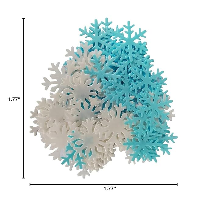 50Pcs Edible Cake Cupcake Toppers Snowflakes Christmas Winter Party Decoration White and Blue
