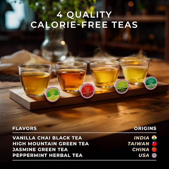 Gya Tea Co Evening Calm Tea Gift Set (16 ct) - Assorted Tea Pod Variety Pack with Vanilla Chai, Peppermint, High Mountain, Jasmine Green 4 Flavors for Night Rest, Digestion & Relaxation