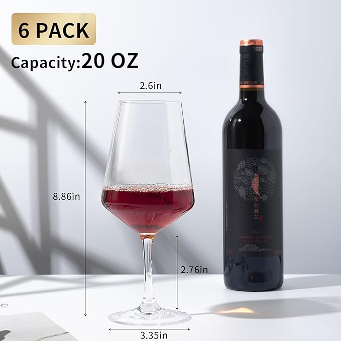 20-ounce Unbreakable Wine Glasses-Acrylic Plastic Stem Wine Glasses, set of 6-All Purpose,Red or White Wine Glass,Dishwasher Safe,BPA Free (Clear, Large)