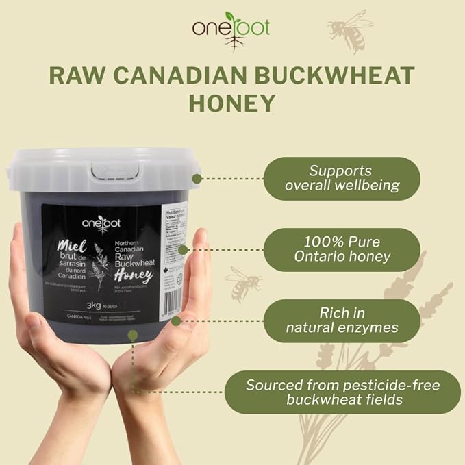 OneRoot Raw Buckwheat Honey - Unheated, Unfiltered and Unprocessed Natural Dark Honey, Rich in Antioxidants Pure Buckwheat (6.6 lbs)